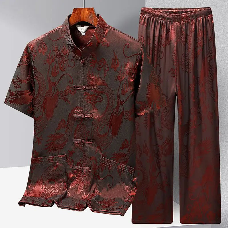 Chinese Men Traditional Clothing Linen Hanfu Top With Pant Long Sleeve Tang Suit Kung Fu Shirt Cardigan Coat