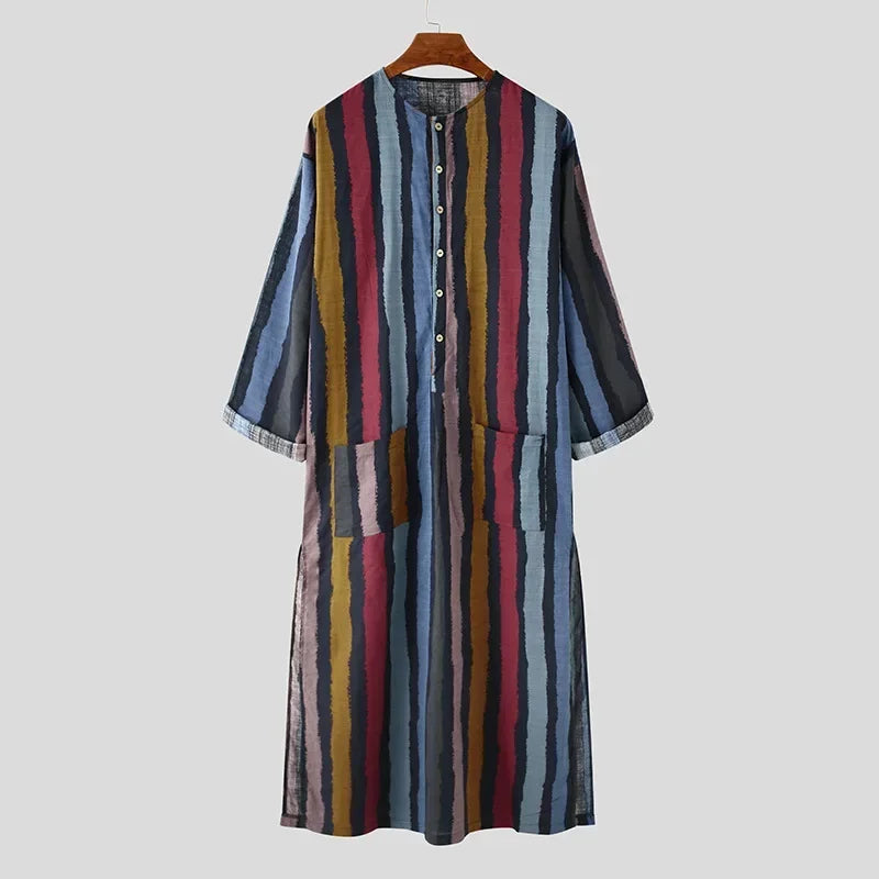 2026 Men's Muslim Clothing Abayas Cotton Linen Nightgowns Bathrobe Robe Kaftan Holiday Beach Robe Man Muslim Kaftan Arabic Dress
