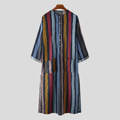 2026 Men's Muslim Clothing Abayas Cotton Linen Nightgowns Bathrobe Robe Kaftan Holiday Beach Robe Man Muslim Kaftan Arabic Dress