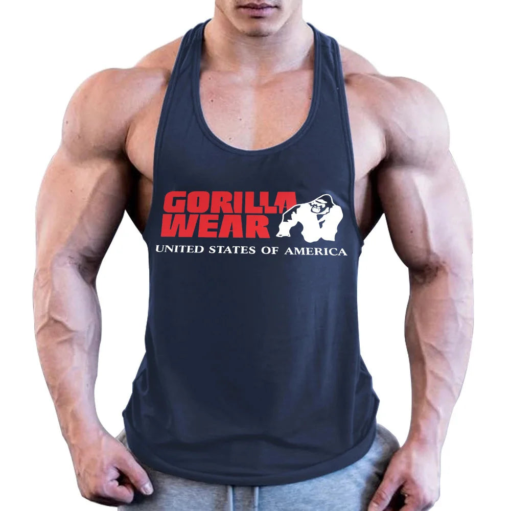 Men Gym Clothing Bodybuilding Muscle High Quality Vest Mens Fitness 100% Cotton Sweat-absorbent Sports Training Print Two-Color