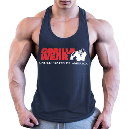 Men Gym Clothing Bodybuilding Muscle High Quality Vest Mens Fitness 100% Cotton Sweat-absorbent Sports Training Print Two-Color