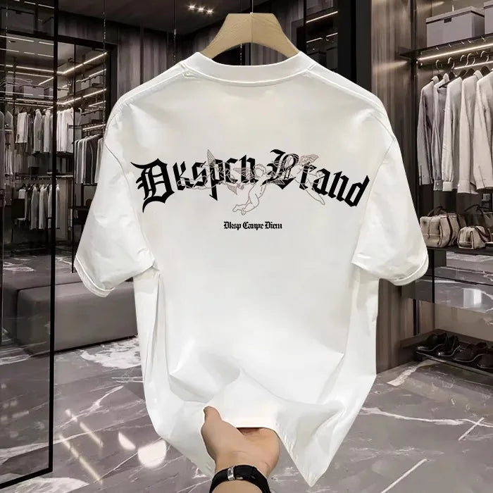 [High-quality Men's Clothing] Cotton Short-sleeved T-shirt Versatile Loose Minimalist Printing Creative Design Trendy Brand Top