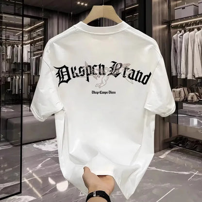 [High-quality Men's Clothing] Cotton Short-sleeved T-shirt Versatile Loose Minimalist Printing Creative Design Trendy Brand Top