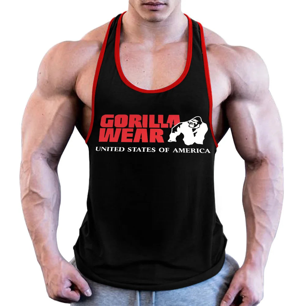 Men Gym Clothing Bodybuilding Muscle High Quality Vest Mens Fitness 100% Cotton Sweat-absorbent Sports Training Print Two-Color