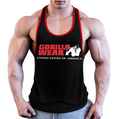 Men Gym Clothing Bodybuilding Muscle High Quality Vest Mens Fitness 100% Cotton Sweat-absorbent Sports Training Print Two-Color