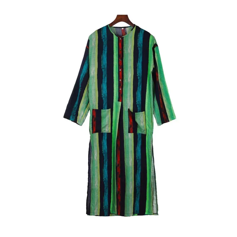 2026 Men's Muslim Clothing Abayas Cotton Linen Nightgowns Bathrobe Robe Kaftan Holiday Beach Robe Man Muslim Kaftan Arabic Dress