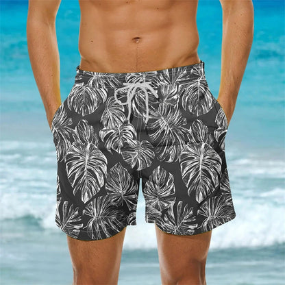 2025 New Men's Sportswear Gym Beach Shorts 3D Print Tropical Plant Pattern Men Shorts Comfortable Quick Drying Men Beach Shorts