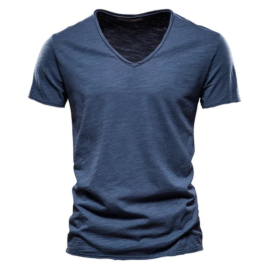 AIOPESON100% Cotton Men T-shirt V-neck Fashion Design Slim Fit Soild T-shirts Male Tops Tees Short Sleeve T Shirt O-neck For Men