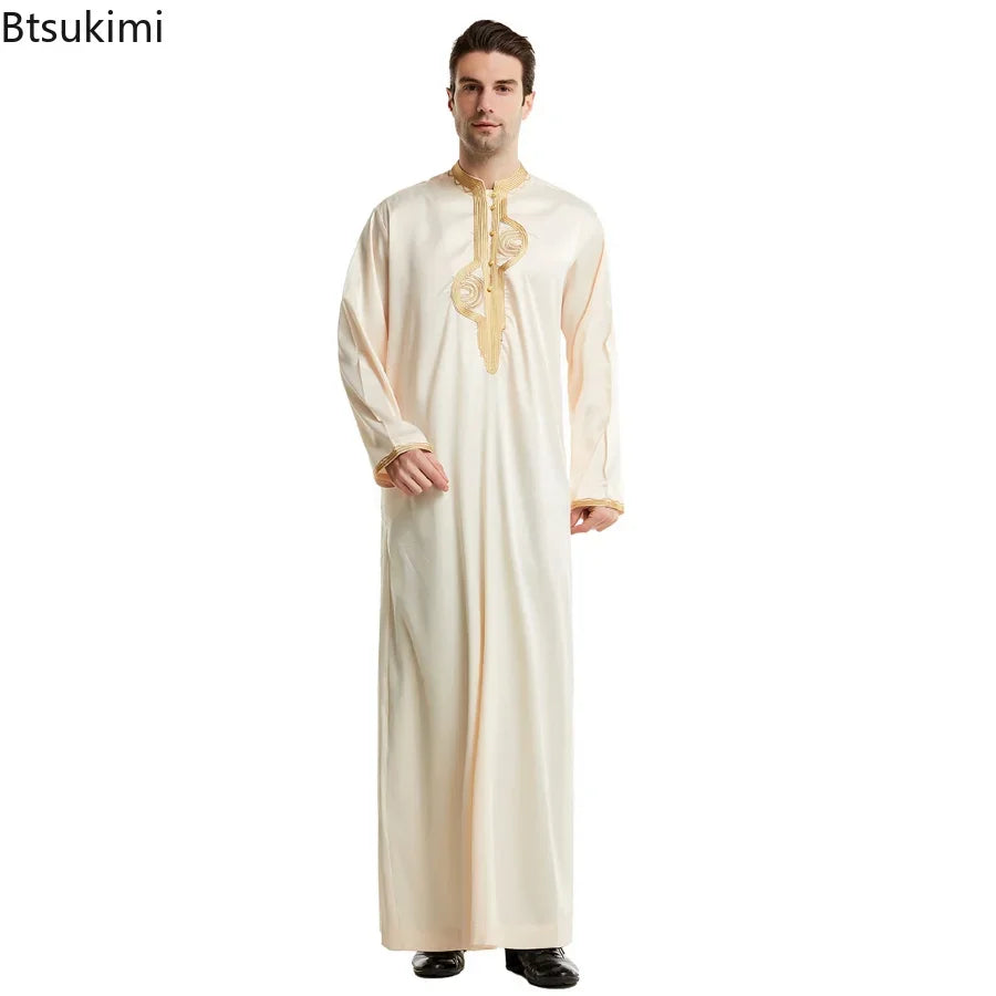 Muslim Men Clothing Kaftan Robes Long Sleeves Stand Collar Eid Thobe Kurta Arab Turkish Dress Dubai Islam Habit Ethnic Leisure