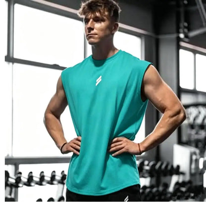 Men's sleeveless sports shirts, gym workouts, running, quick-drying bird's eye fabric vests, breathable, loose, training vests