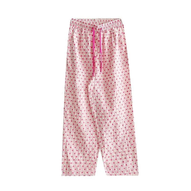Love Print Pajama Pants Women 2025 New Casual Home Pants Pink Pants Can Be Worn As Outer