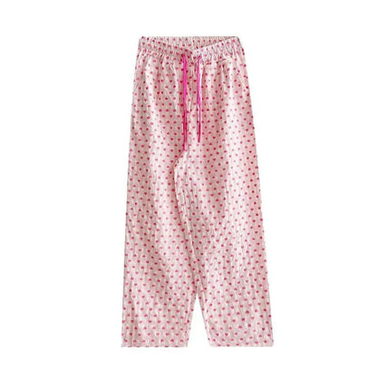 Love Print Pajama Pants Women 2025 New Casual Home Pants Pink Pants Can Be Worn As Outer