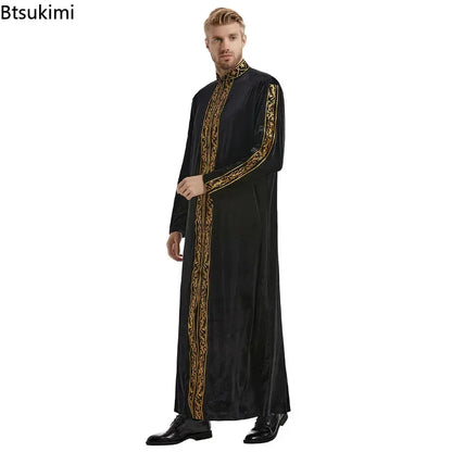 Middle East Men Clothes Muslim Fashion Abayas Velvet Kaftan Arab Islamic Clothing Saudi Caftan Robe Thawb Ramadan Gown Men Dress