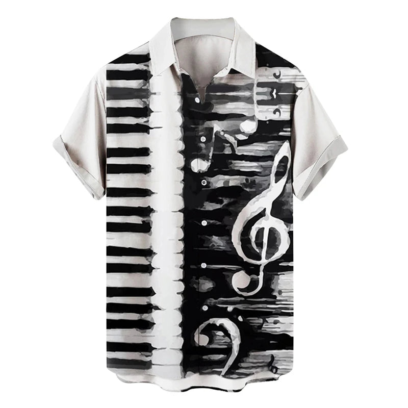 Shirts For Men Music Guitar Print Rock Hip Hop Tops Male Clothing Short Sleeve V-Neck Beach Ahloa Shirts Camisa Social Masculina
