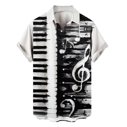 Shirts For Men Music Guitar Print Rock Hip Hop Tops Male Clothing Short Sleeve V-Neck Beach Ahloa Shirts Camisa Social Masculina