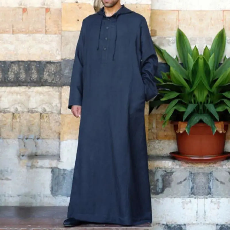 Islamic Clothing Men's Long Sleeve Loose Muslim Men Saudi Arabia Pakistan Kurta Muslim Costumes Muslim Dress Kaftan Thobe Hooded