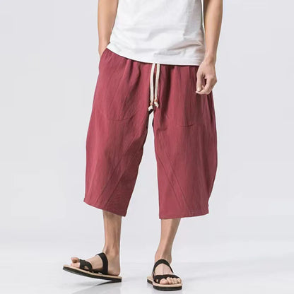 Men Loose Thin Cotton Linen Casual Trousers Calf-length Sweatpants Men's Clothing Fashion Solid Color Harem Pants