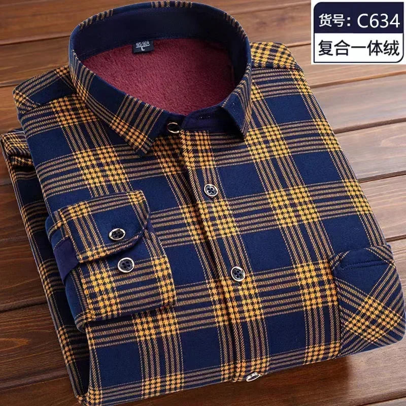 2026 Men's Wedding Party Warm Shirts Autumn Winter Oversized Casual Dress Office Business Fleece Shirts Male Casual Warm Shirts