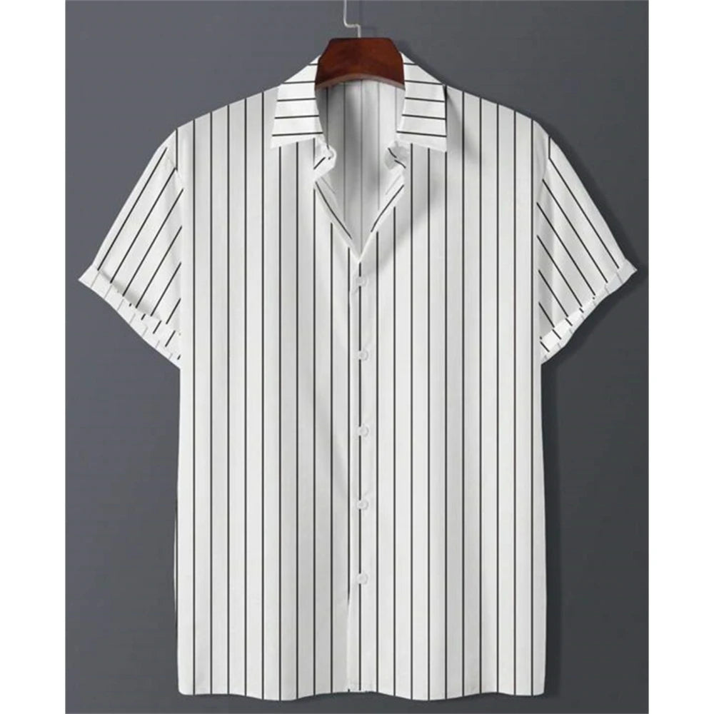 Hawaiian Shirts For Men 3d Striped Print Short Sleeve Shirts Summer Loose Casual Tops Simple Fashion Oversized Men Clothing