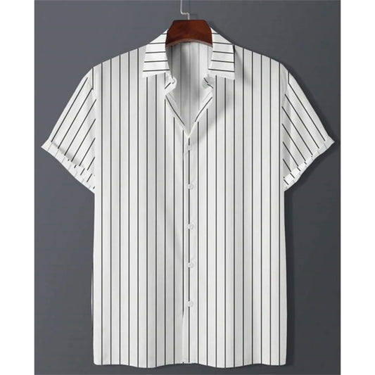Hawaiian Shirts For Men 3d Striped Print Short Sleeve Shirts Summer Loose Casual Tops Simple Fashion Oversized Men Clothing