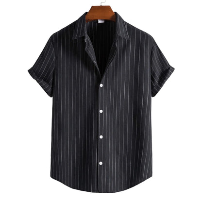 2026 Men's Striped Shirts Fashion Holiday Style Short Sleeve Casual Shirts Comfortable Loose Street Tops Men Summer Basic Shirts
