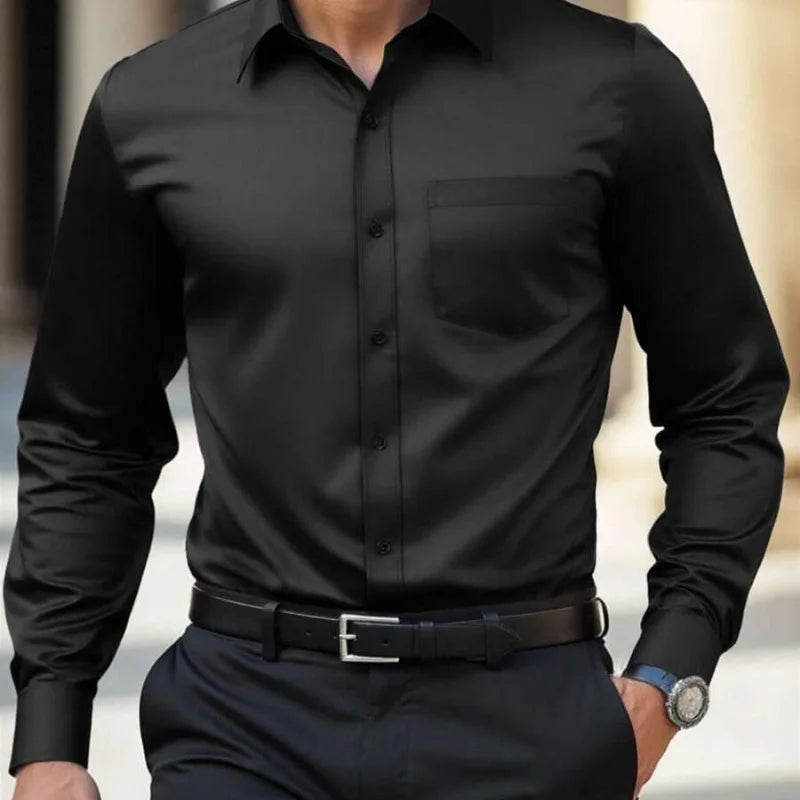 Long Sleeved Shirt, Men's Shiny Surface, Versatile and Fashionable