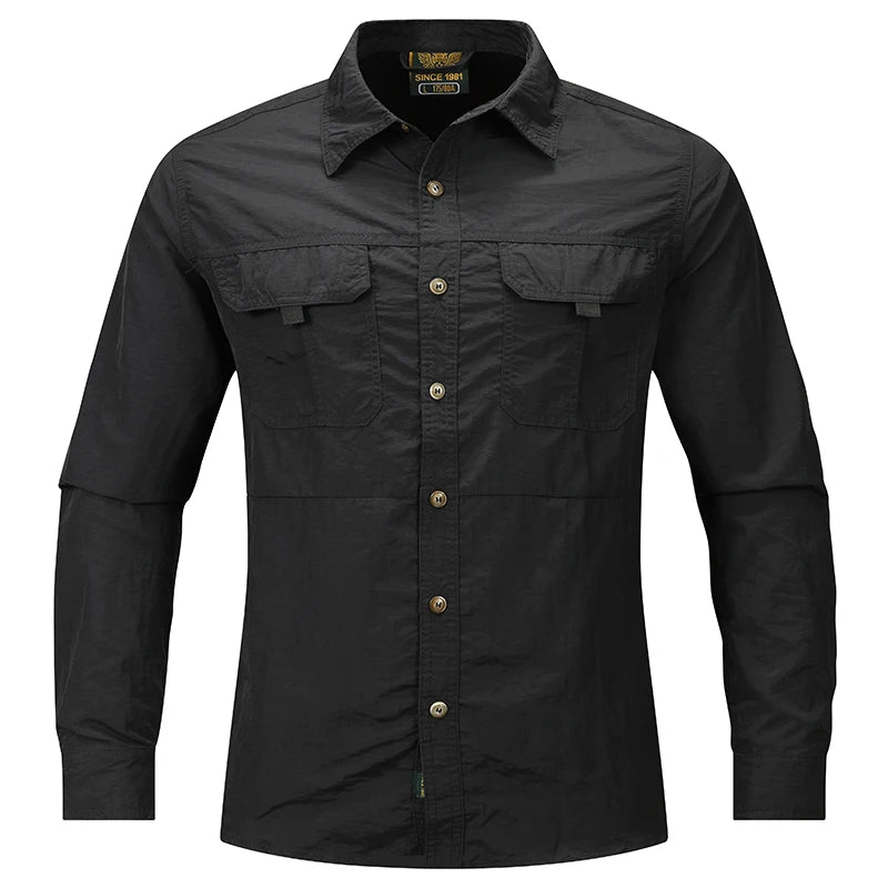 2024 New Summer Cargo Shirt for Men Long Sleeve 2-Pocket Shirts Outdoor Casual Colthing Solid Color Quick-dry Tops Overshirt
