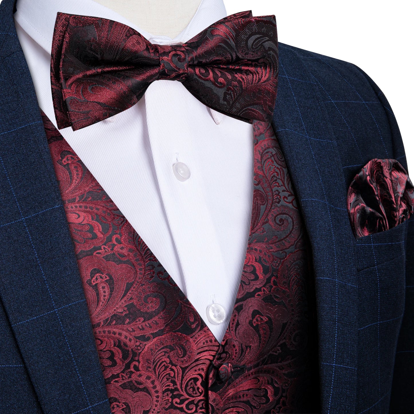 Suit Vest for Men Wedding Party Silk Waistcoat Bow Tie Handkerchief Cufflinks Tuxedo Gilet Men Clothing Wholesale