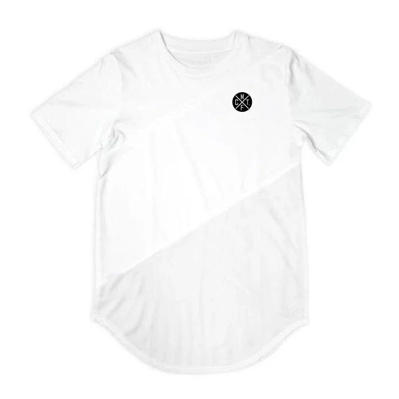 Mens Workout Bodybuilding Muscle Clothing Gym Fitness Cotton Breathable T-shirts Stitching Contrast Color Short Sleeve Shirts