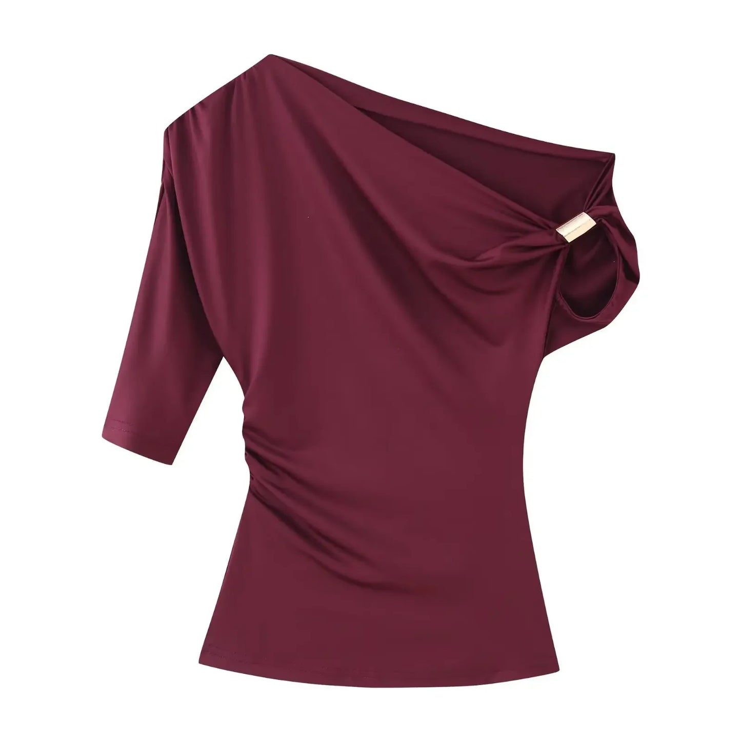 Women's Clothing 2026 Early Spring New Multi Color Sloping Shoulder Off Shoulder Design Side Top