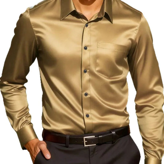 Long Sleeved Shirt, Men's Shiny Surface, Versatile and Fashionable