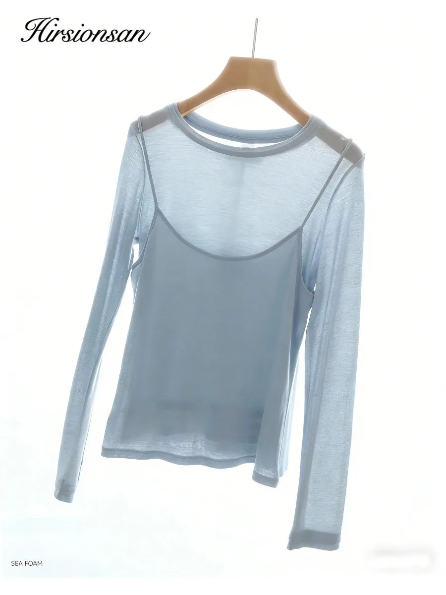 Hirsionsan 2026 New Basic Soft Elegant T Shirts Women Summer Autumn Loose Female Tees Ladies Chic Casual Knitted Soft Woman Tops