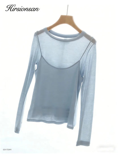 Hirsionsan 2026 New Basic Soft Elegant T Shirts Women Summer Autumn Loose Female Tees Ladies Chic Casual Knitted Soft Woman Tops