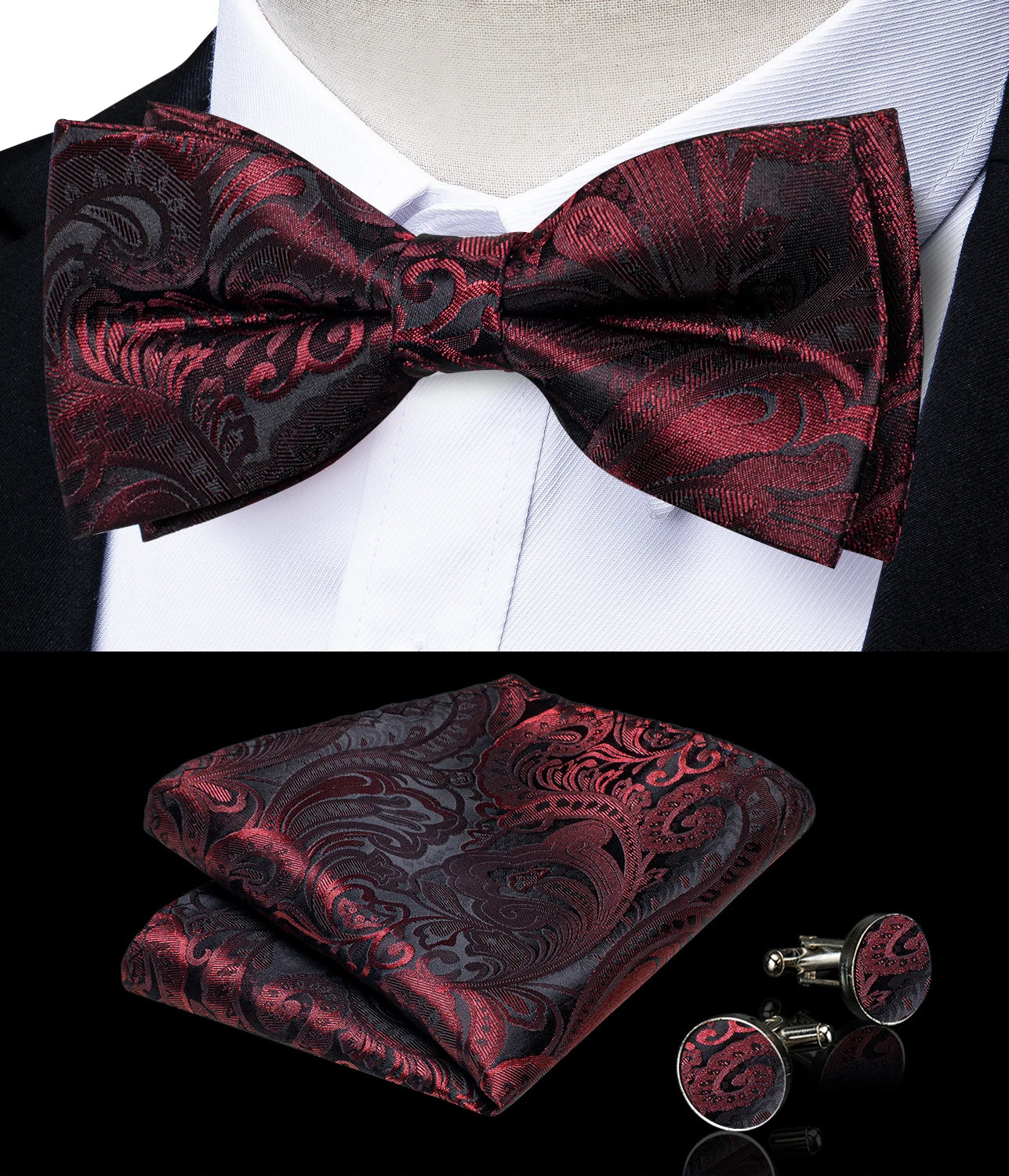 Suit Vest for Men Wedding Party Silk Waistcoat Bow Tie Handkerchief Cufflinks Tuxedo Gilet Men Clothing Wholesale