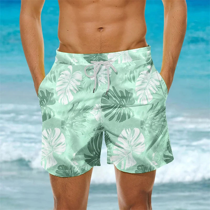 2025 New Men's Sportswear Gym Beach Shorts 3D Print Tropical Plant Pattern Men Shorts Comfortable Quick Drying Men Beach Shorts