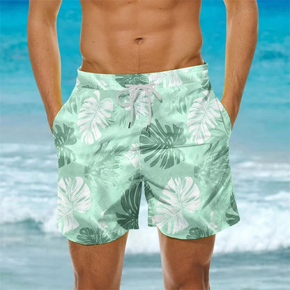 2025 New Men's Sportswear Gym Beach Shorts 3D Print Tropical Plant Pattern Men Shorts Comfortable Quick Drying Men Beach Shorts