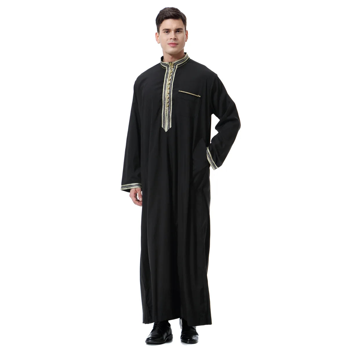 Muslim Men Clothing Kaftan Robes Long Sleeves Stand Collar Eid Thobe Kurta Arab Turkish Dress Dubai Islam Habit Ethnic Leisure
