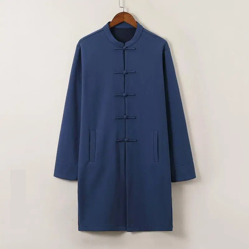 Men's Traditional Chinese Clothing M-5XL Streetwear Outerwear Oriental Robe Trench Coat Cotton Linen Long Fleece Tops