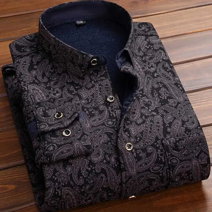 2026 Men's Wedding Party Warm Shirts Autumn Winter Oversized Casual Dress Office Business Fleece Shirts Male Casual Warm Shirts