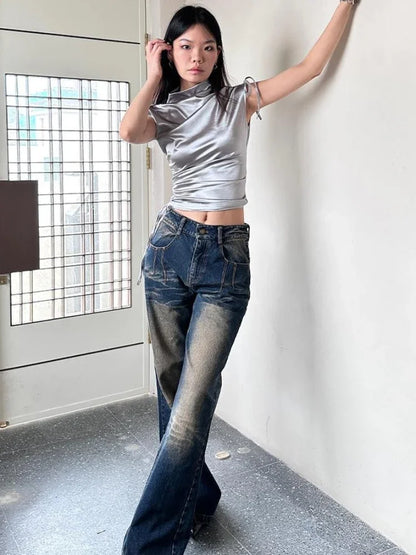 T-shirts Women Short Sleeve Solid Shirring Fashion Streetwear Flods Unique Slim Fit Hotties Chic Tops All-match Half Turtleneck