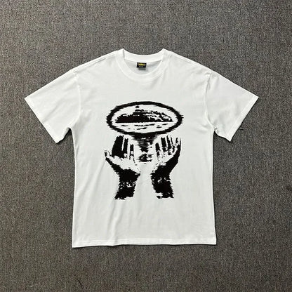 Men's cotton printed T-shirt, street fashion clothing, avant-garde style, retro oversized design.Suitable for both men and women