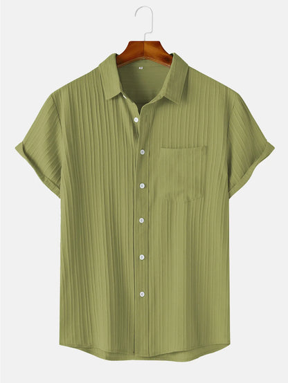 Men's  Comfortable Shirt Summer Beach Men's Shirt   Men's Short Sleeve Shirts  Solid Color Casual Short Sleeve Shirt