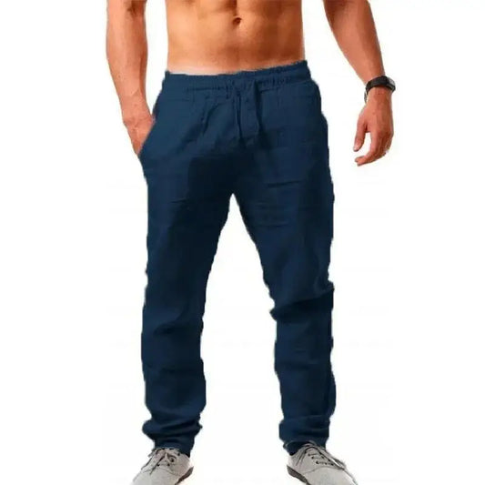 Pants Men Cotton Linen Trousers Joggers Casual Solid Elastic Waist Straight Loose Sports Running Pants Plus Size Men's Clothing