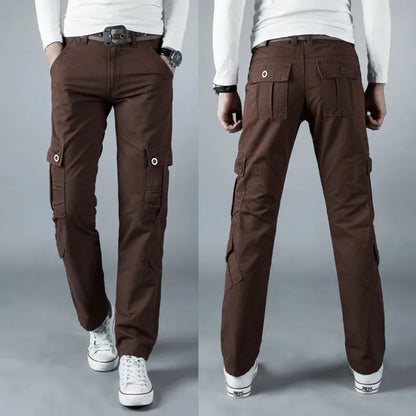 Men's Pure Cotton Workwear Trousers Loose Straight Multi-Pocket Wear-Resistant Car Repair Delivery Cargo Pants