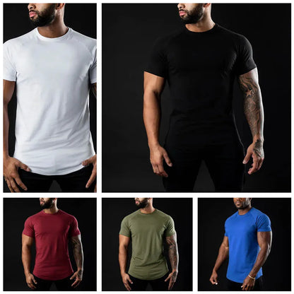 Men Cotton t-Shirt Short Sleeve t Shirt Tees Elastic Casual Tops Running Gym t-Shirts Comfortable Football Shirts Man Clothing