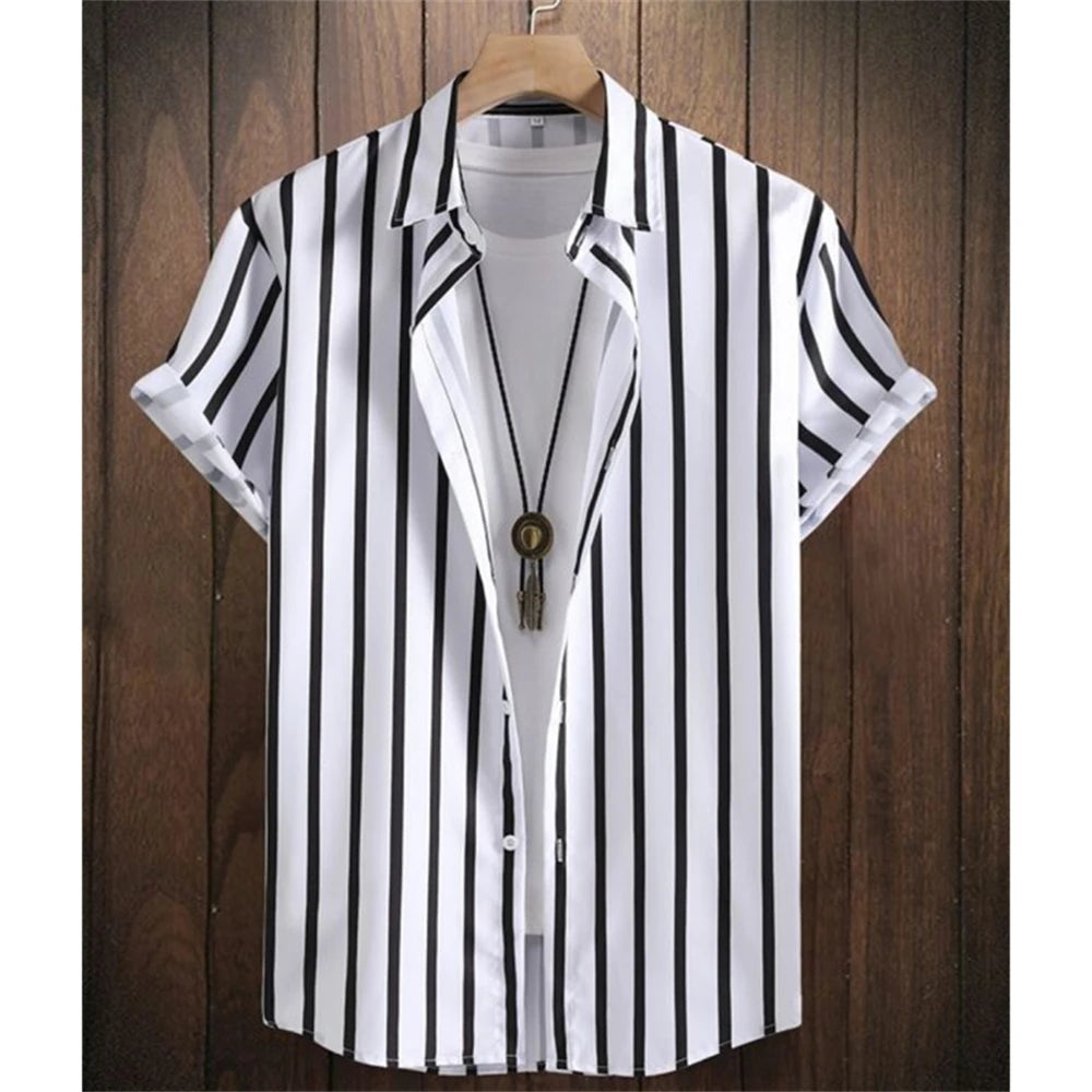 Hawaiian Shirts For Men 3d Striped Print Short Sleeve Shirts Summer Loose Casual Tops Simple Fashion Oversized Men Clothing