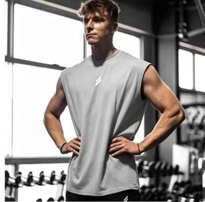 Men's sleeveless sports shirts, gym workouts, running, quick-drying bird's eye fabric vests, breathable, loose, training vests