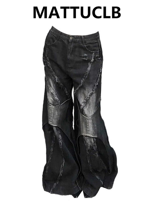 Women's Dark Academia Gothic Baggy Jean Denim Pants Cyber Punk Wide Fit Y2K Men Cowboy Japanese Goblin Core Harajuku Tide 2000s