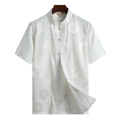 Traditional Chinese Clothing for Men Red Tang Suit Hanfu Short Sleeve Shirt Vintage Kung Fu China Tops Embroidery Clothes