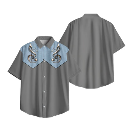Men's Fashion Casual Shirt with Musical & Floral Design Short Sleeve Button Up Shirt Retro Hawaiian Inspired Summer Shirt